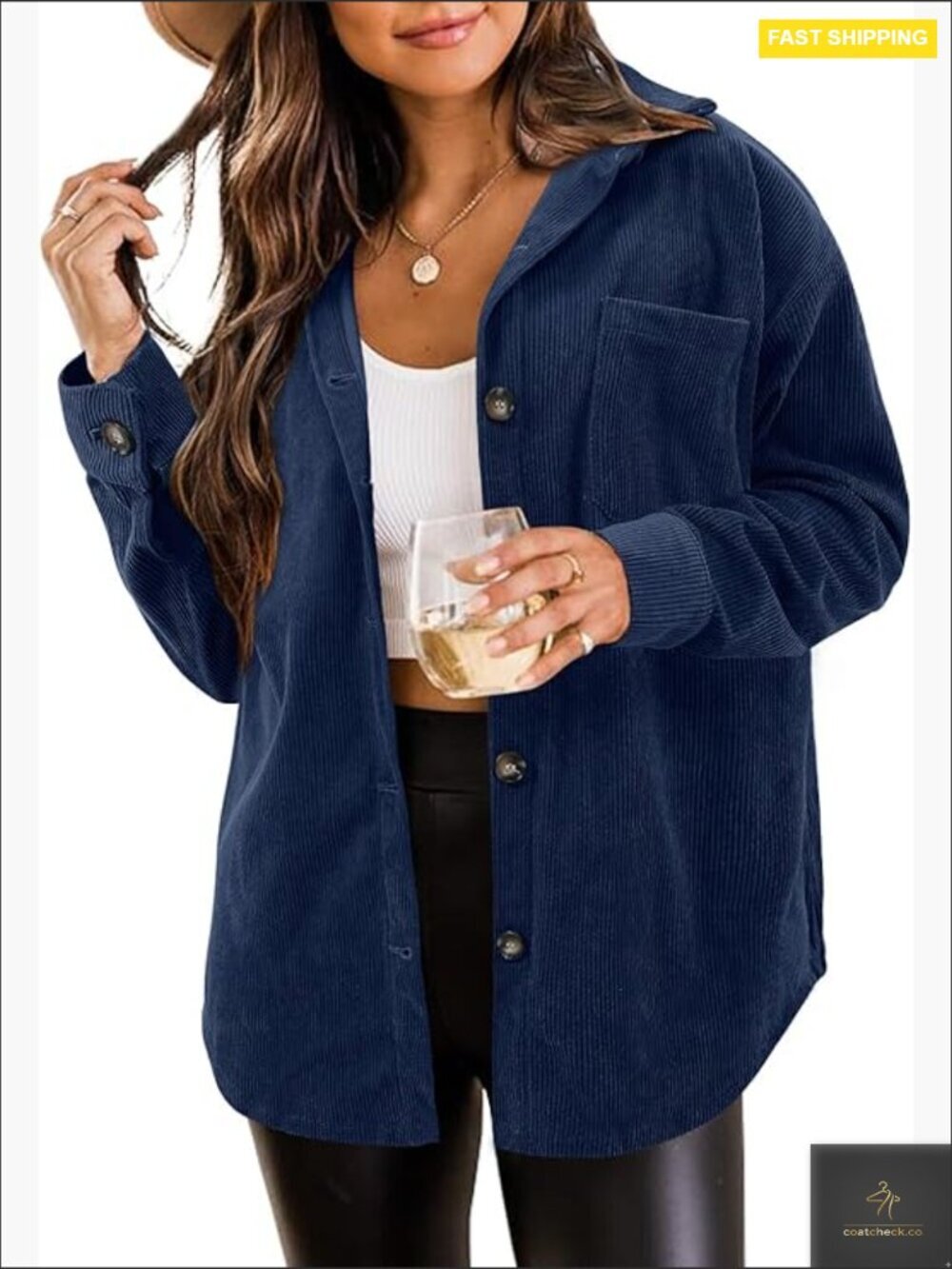 Long Sleeve Corduroy Button Down Shirt Jacket Blouse Plus Size